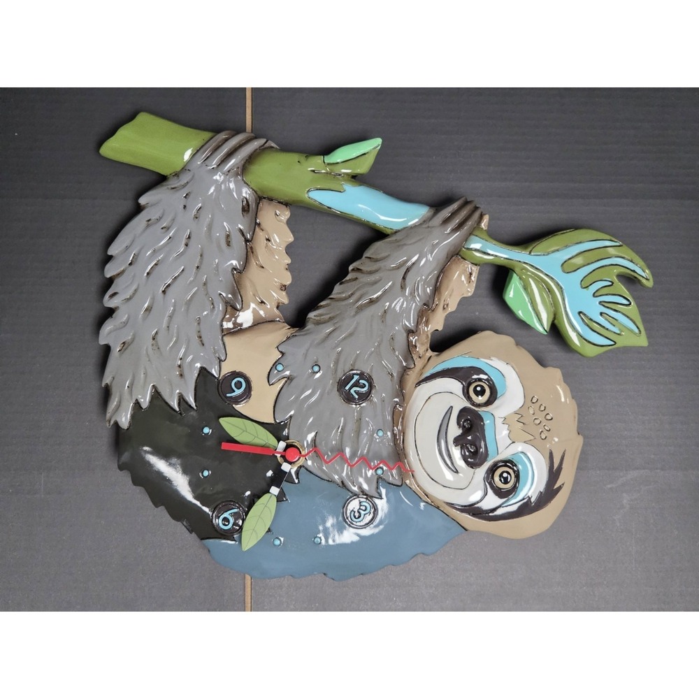 Allen Designs Studio Slow Poke Sloth Whimsical Wall Clock Colorful Fun Retro